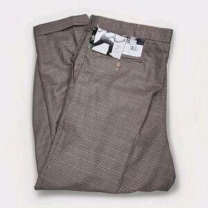 Palm Beach Mens Worsted Wool Pleated Cuffed Pants Houndstooth Brown Size 40x27